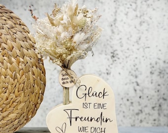 FREUNDIN Holz Herz Trockenblumen  GESCHENK GEBURTSTAG