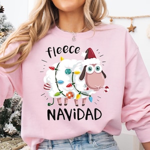 Fleece Navidad Christmas Shirt, Christmas Lights Sheep Sweatshirt, Feliz Navidad Familia Shirt, Spanish Christmas T-Shirt, Christmas Tee