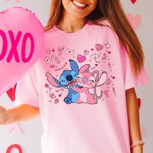 Stitch & Angel Valentine Shirt, Disney Valentine&#39;s Day Sweatshirt, Best Couple Shirt, Disney Love T-shirt, Love Heart Tee, Honeymoon Shirt