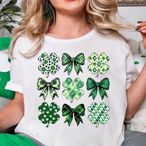 Coquette Patrick&#39;s Day Bow Tee, Patrick Day Shirt, Shamrock Lucky Bow Tee, Trendy Shirt, Irish Patrick Day Sweatshirt, Green Day Tee