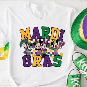 Disney Mardi Gras Shirt, Mickey And Minnie Mardi Gras Sweatshirt, Mardi Gras T-shirt, Disneyland Family Trip Shirt, Checkered Mardi Gras Tee