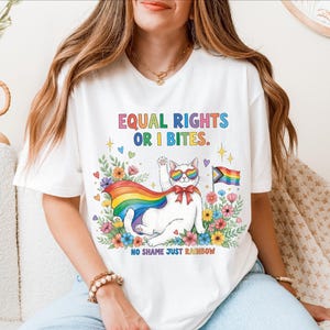 Equal Rights Or I Bites Shirt, Feminist Cat Tee, No Shame Just Rainbow T-shirt, Lesbian & Gay Pride Hoodie, LGBTQ Ally Tee, Rainbow Sweater