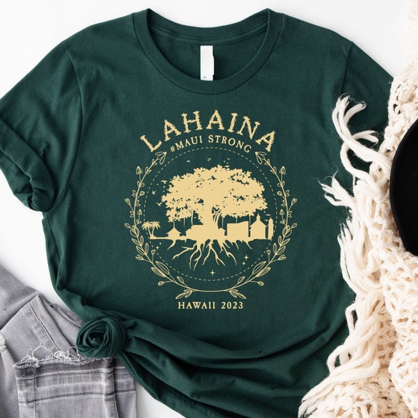 Maui Strong Shirt, Lahaina Strong Banyan Tree Golden Shirt, Maui Support Fire Relief Hawaii Shoreline Shirt, Fire Victim Fundraiser Gold Tee