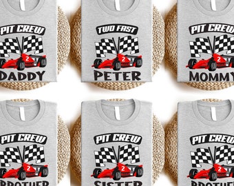 Zwei schnelle Boxencrew Geburtstags-Shirt, Autorennen-Geburtstags-T-Stück, Geburtstagsjungen-Shirt, Familien-Geburtstags-T-Stück, Familien-passender Pullover, personalisiertes T-Stück