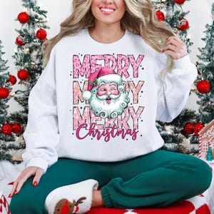 Frohe frohe frohe Weihnachten Shirt, rosa Weihnachtsmann-Weihnachts-T-Shirt, Disco Santa Shirt, Weihnachtsfeier-T-Stück, Weihnachtsmann-Familien-Weihnachtspullover