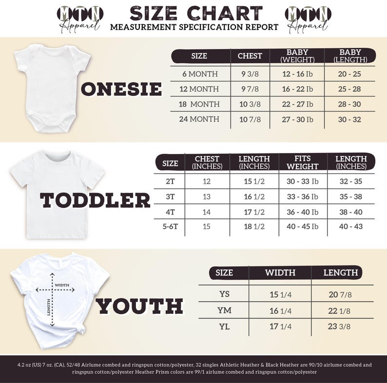 a baby's bodysuit size chart with measurements