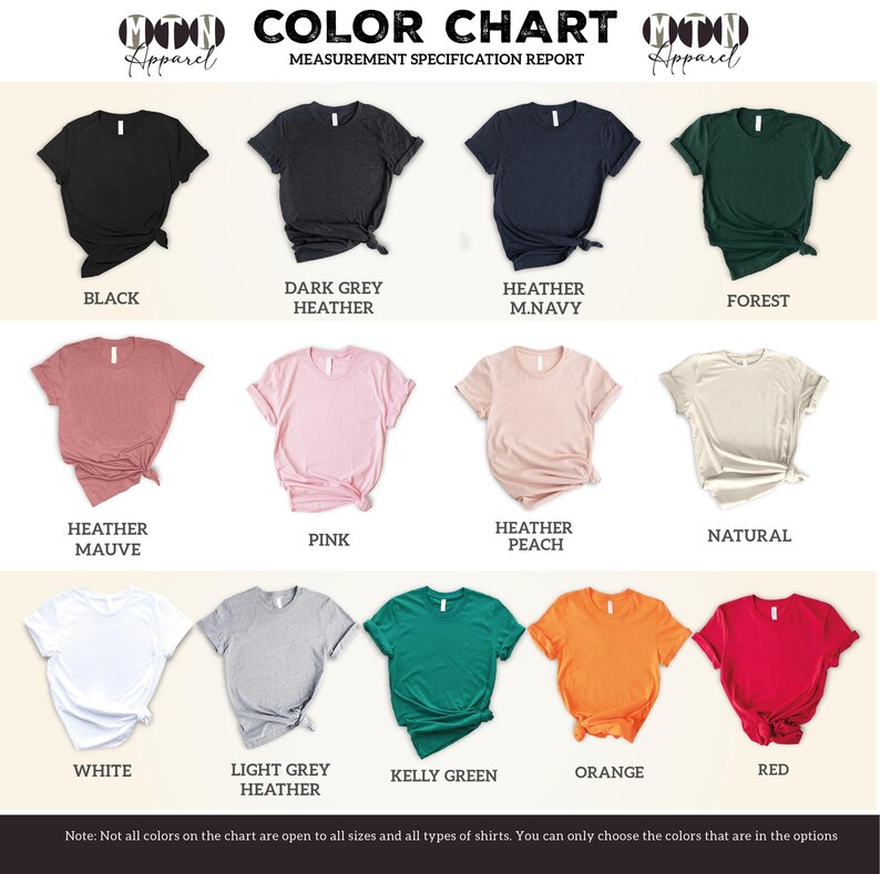 the color chart for a women's t - shirt
