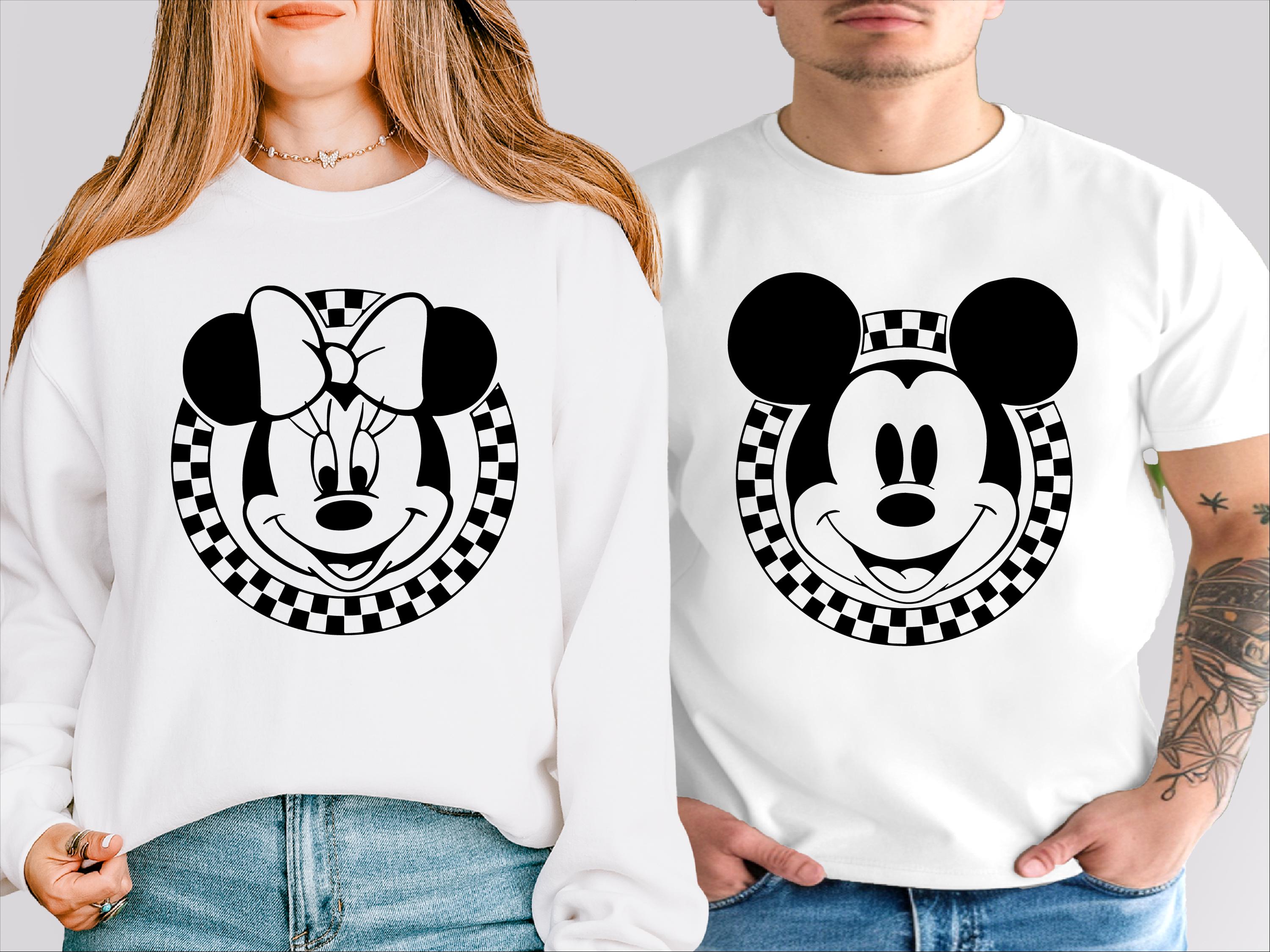 Mickey and Minnie Checkered Shirts, Family Trip Tee, Checkered Mickey Ears Minnie Bow T-shirt, Magic Kingdom Hoodie, Disney Couple Tee