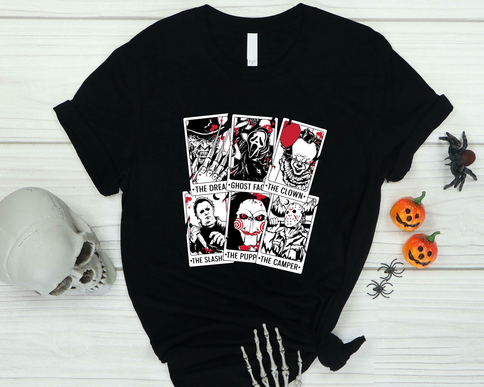 Discover Horror Tarot Cards Shirt, Horror Characters Shirt, Halloween Horror Movie Shirt, The Clown, The Camper, The Dream