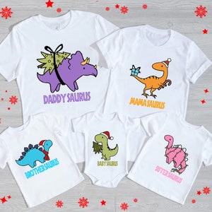 Camiseta de Natal do Saurus, Camisetas da Família Dinossauro, Camiseta de Natal do Dinossauro, Camisetas de Natal da Família Combinando, Camisetas de Natal Engraçadas