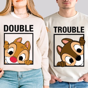 Chip and Dale Tee, Double Trouble T-shirt, Chip &#39;n Dale Hoodie, Magic Kingdom Couple Sweatshirt, Disney Valentines Tee, Disney Family Shirts