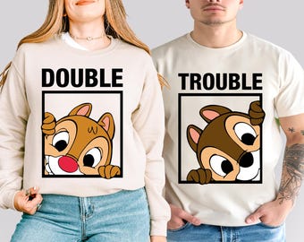 Chip and Dale Tee, Double Trouble T-shirt, Chip &#39;n Dale Hoodie, Magic Kingdom Couple Sweatshirt, Disney Valentines Tee, Disney Family Shirts