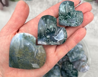 Moss Agate Heart Palm Stones / Choose Yours
