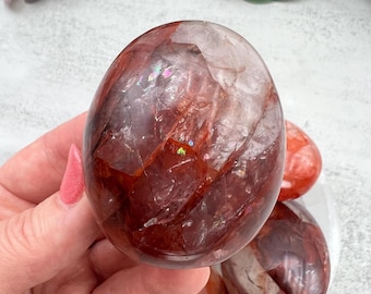 Fire Quartz Palm Stones with Rainbows / Choose Your Crimson Healer Polished Crystal Palmstone