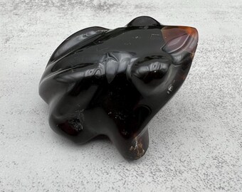 Blue Amber Frog Carving #1, UV Reactive Sculpture from Indonesia