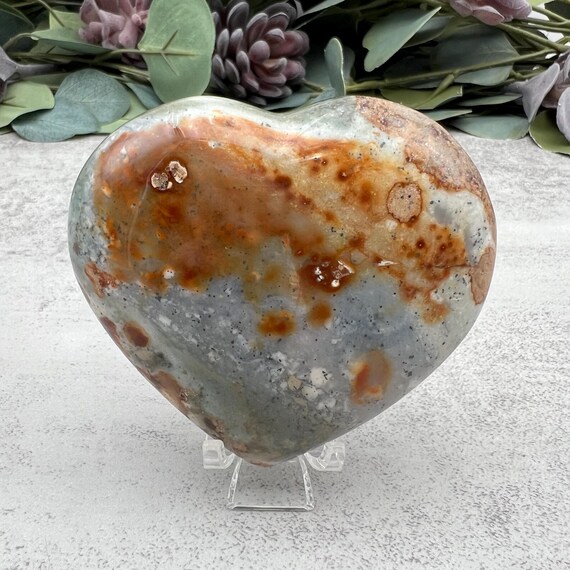 Polychrome Jasper Heart Palm Stone 3.34" with Stand