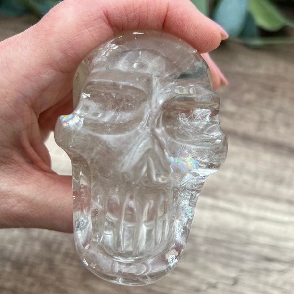 Light Citrine Crystal Skull with Rainbows, 444g Hand-Carved Natural Citrine Skull from Brazil