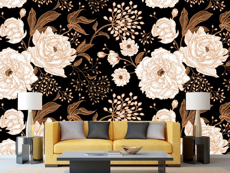 Black Gold Wall Art Bohemian Wallpaper Luxury Wall Decor Etsy