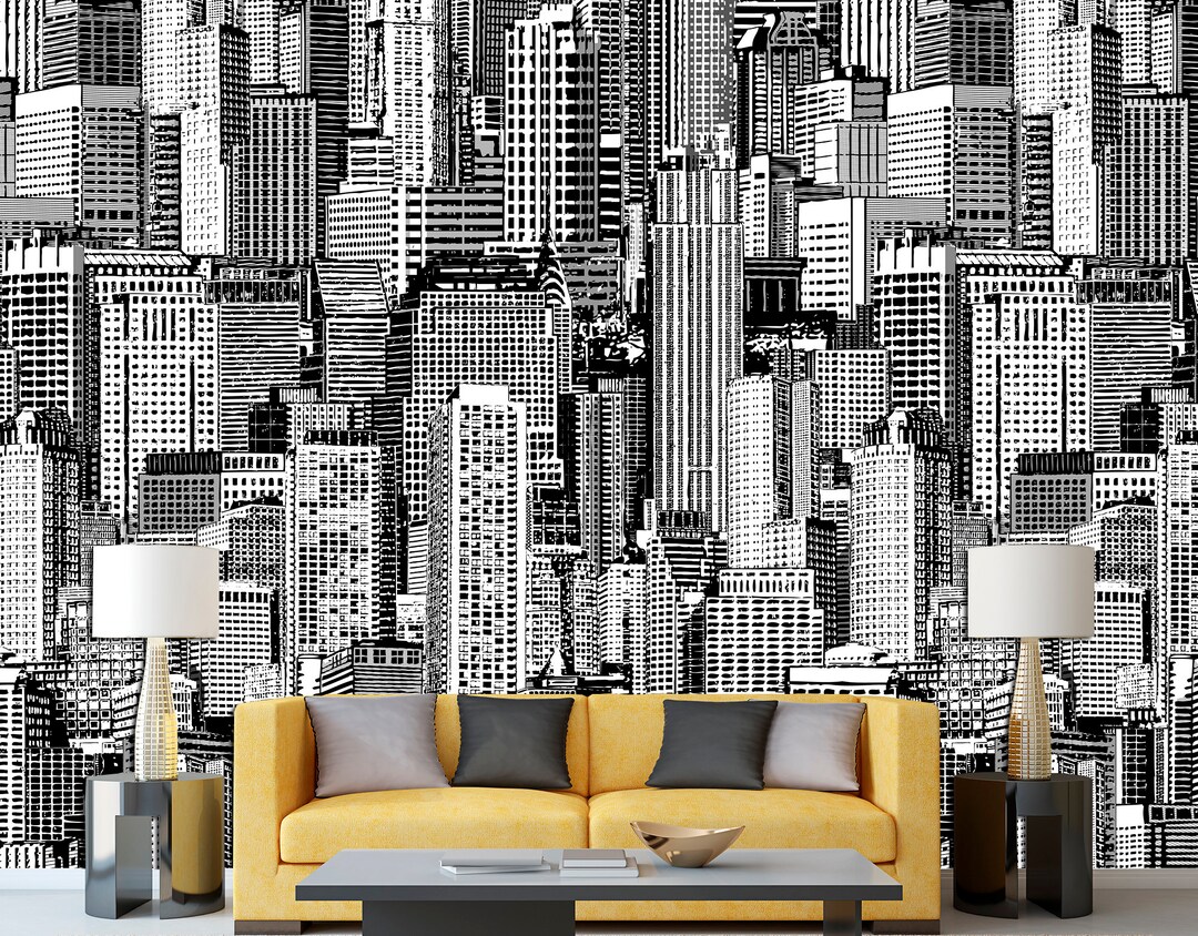 Cityscape Wallpaper Black White Wall Art Monochrome Wallpaper