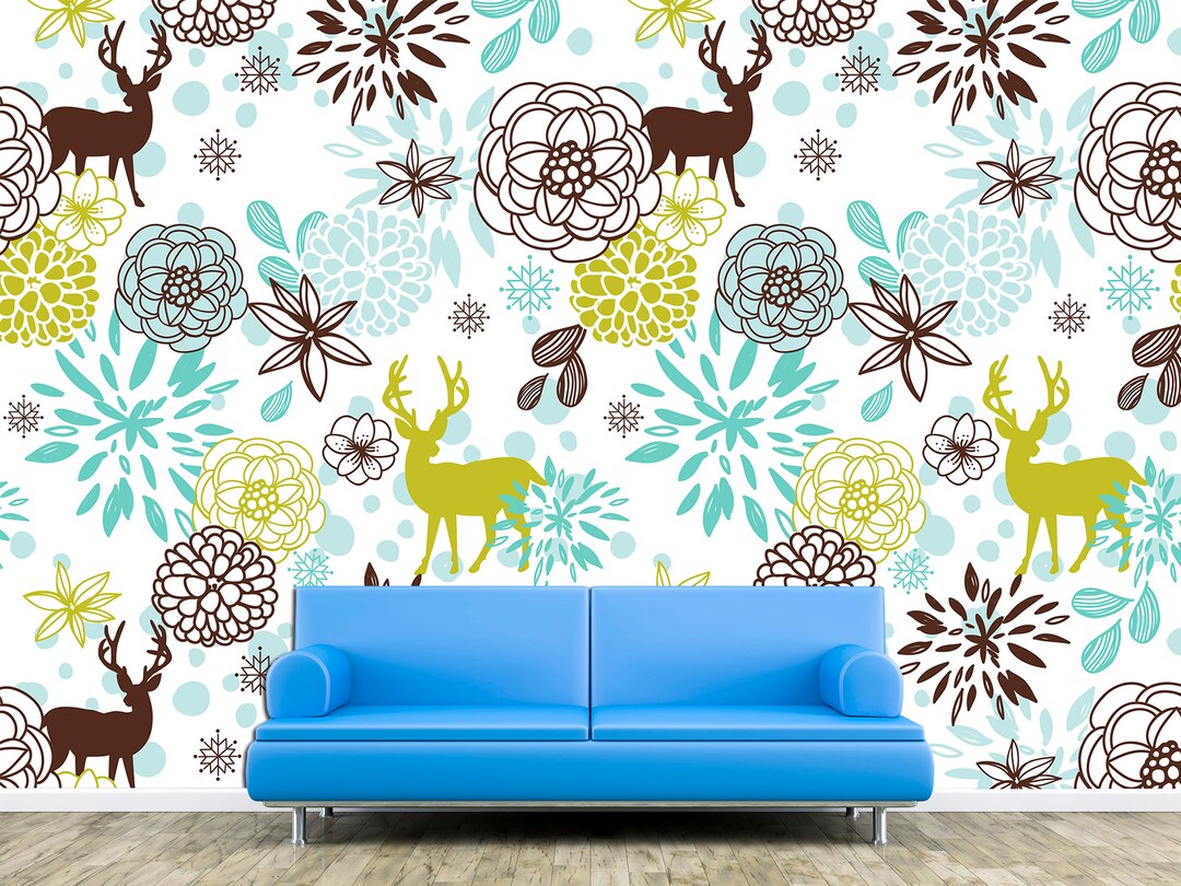 Deer Wall Art Nursery Wallpaper Deer Nursery Decor, Deer Prints Peel Stick Wallpaper Colorful