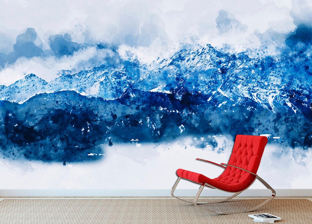Blue Mountain Art Removable Wallpaper Mountain Wall Decor, Abstract