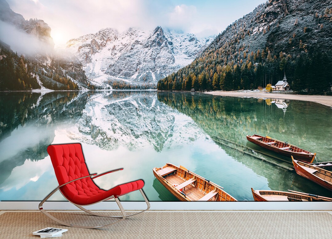 Lake Wallpaper Lake House Decor Art Deco Wallpaper, Forest Wallpaper