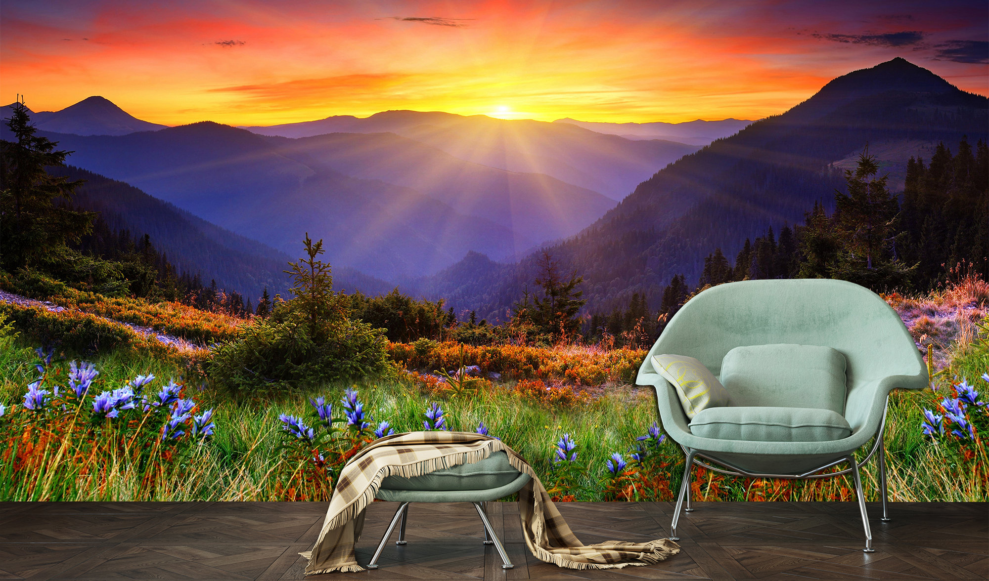 Mountain Print Removable Wallpaper Colorful Wall Art Landscape Wallpaper, Mountain Wall Decor