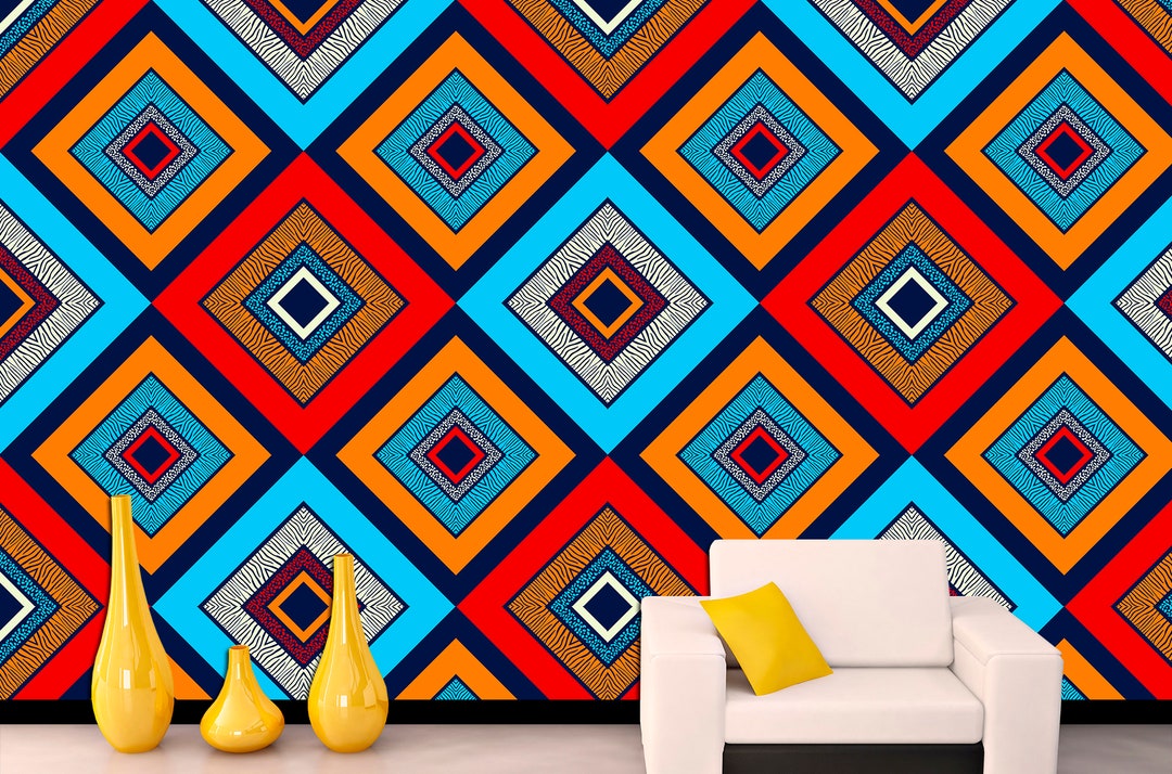 Colourful Wall Art Geometric Wallpaper Wall Art Living Room, Modern Wall Art Removable Wallpaper