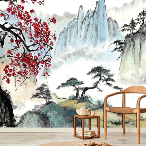Japanese Wallpaper Peel and Stick Wall Mural Asian Wallpaper - Etsy