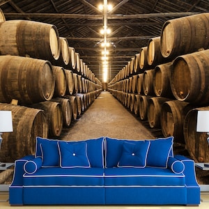 Wine Barrel Print Removable Wallpaper Wine Cellar Decor, Wine Wallpaper