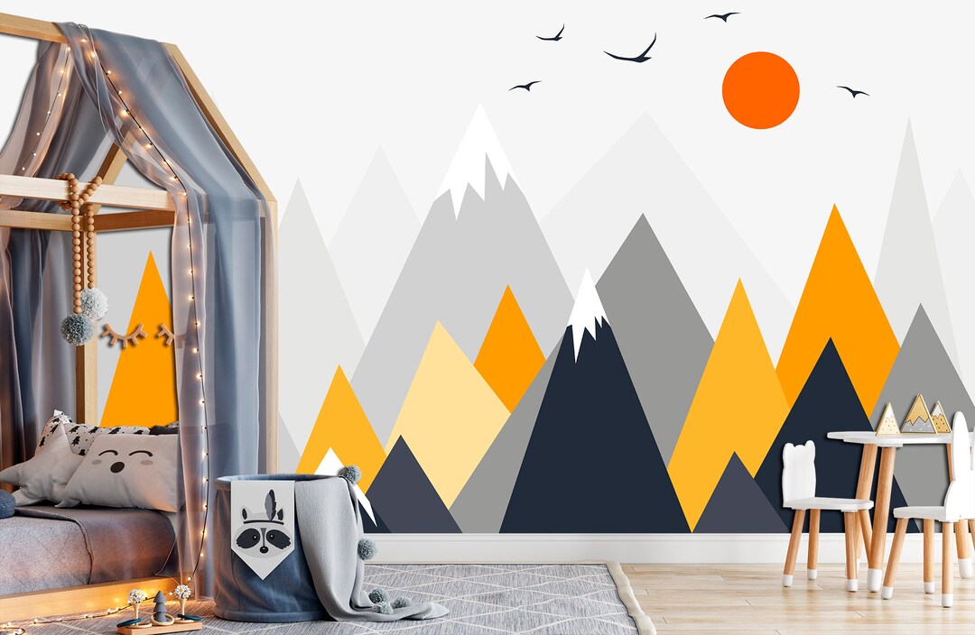 Abstract Mountain Removable Wallpaper Mountain Wall Mural Etsy