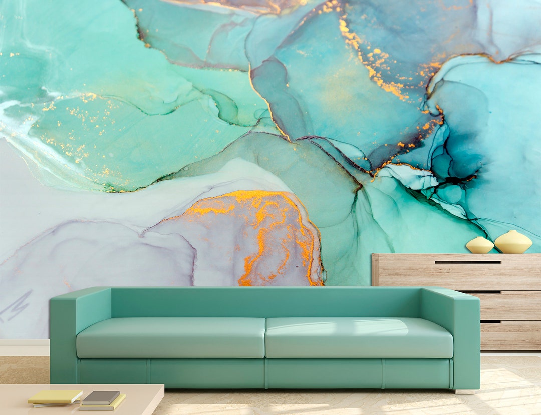 Emerald Green Decor Removable Wallpaper Green Abstract Art Etsy