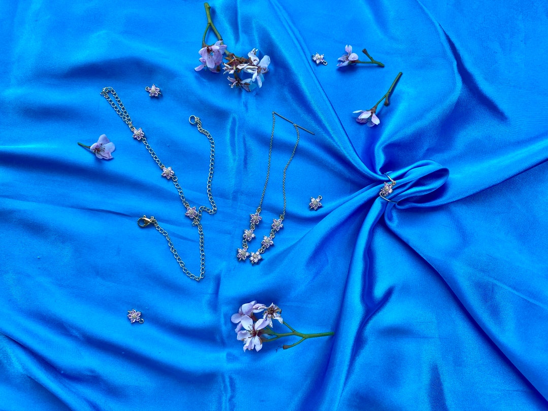 Triple Cherry Blossom Set Flower Jewelry Set Blossom Jewelry Set Threader Earrings Connected