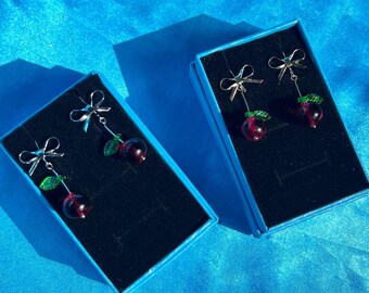 Knot Cherry Hooks | Fruit Earrings | Beaded Earrings | Cherry Earrings | Feeling Fruity Collection | SomethingExtraLLC