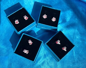 Straw-Bunny Studs | Fruit Earrings | Bunny Earrings | Strawberry Earrings | Feeling Fruity Collection | SomethingExtraLLC