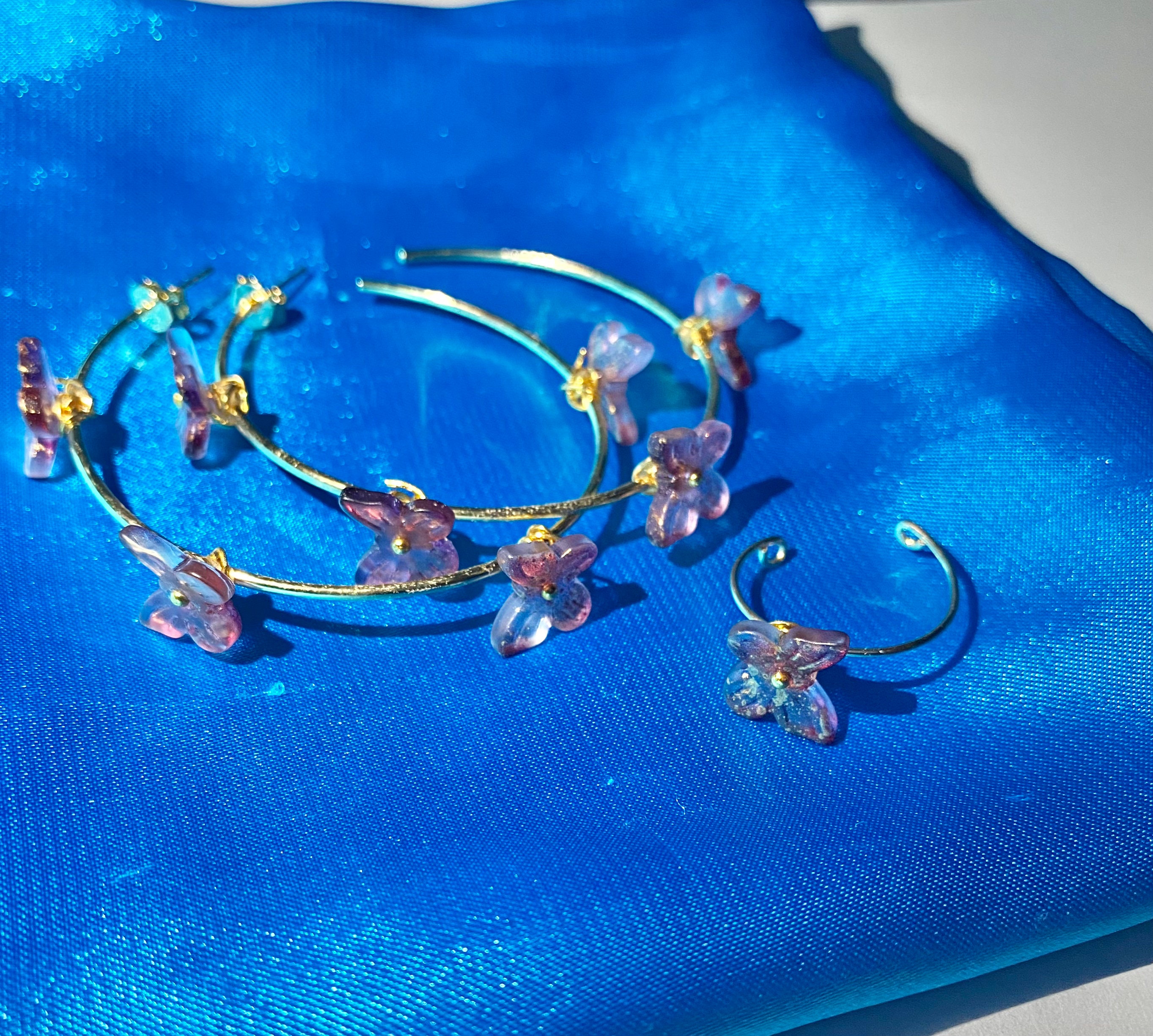 Colorful Butterfly Bead Set Butterfly Hoops Adjustable Butterfly Ring