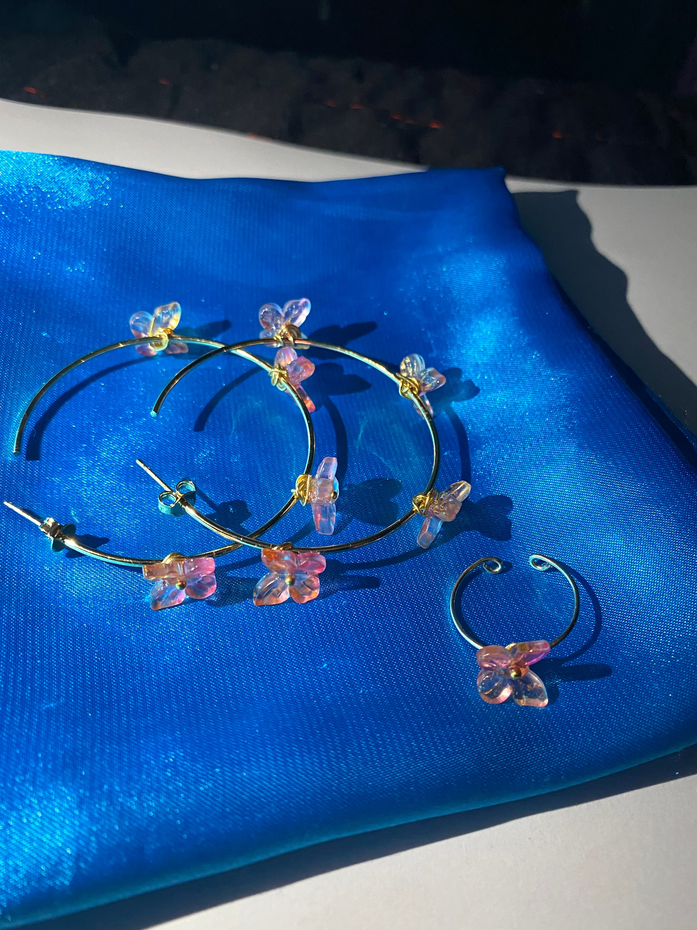 Colorful Butterfly Bead Set Butterfly Hoops Adjustable Butterfly Ring