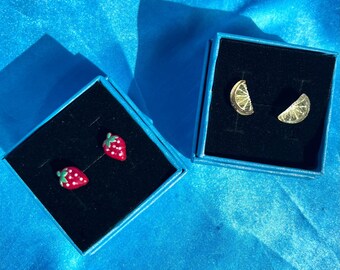 Fruity Studs | Fruit Earrings | Fruit Studs | Strawberry Earrings | Lemon Earrings | Feeling Fruity Collection | SomethingExtraLLC
