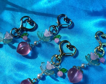 Peach Tulip Bag Charm | Peach Keychain | Flower Keychain | Fruit Accessory | Feeling Fruity | SomethingExtraLLC
