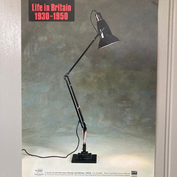 Vintage Original London Science Museum Educational Poster Anglepoise Lamp Light