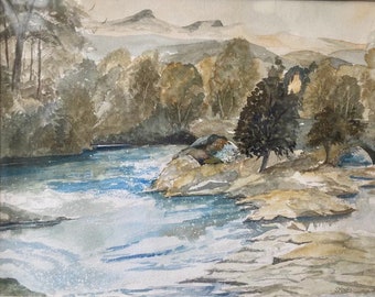 Signiertes Aquarell/River Tay/Perthshire/Schottland/Susan Macey/Kunst/Wohnkultur
