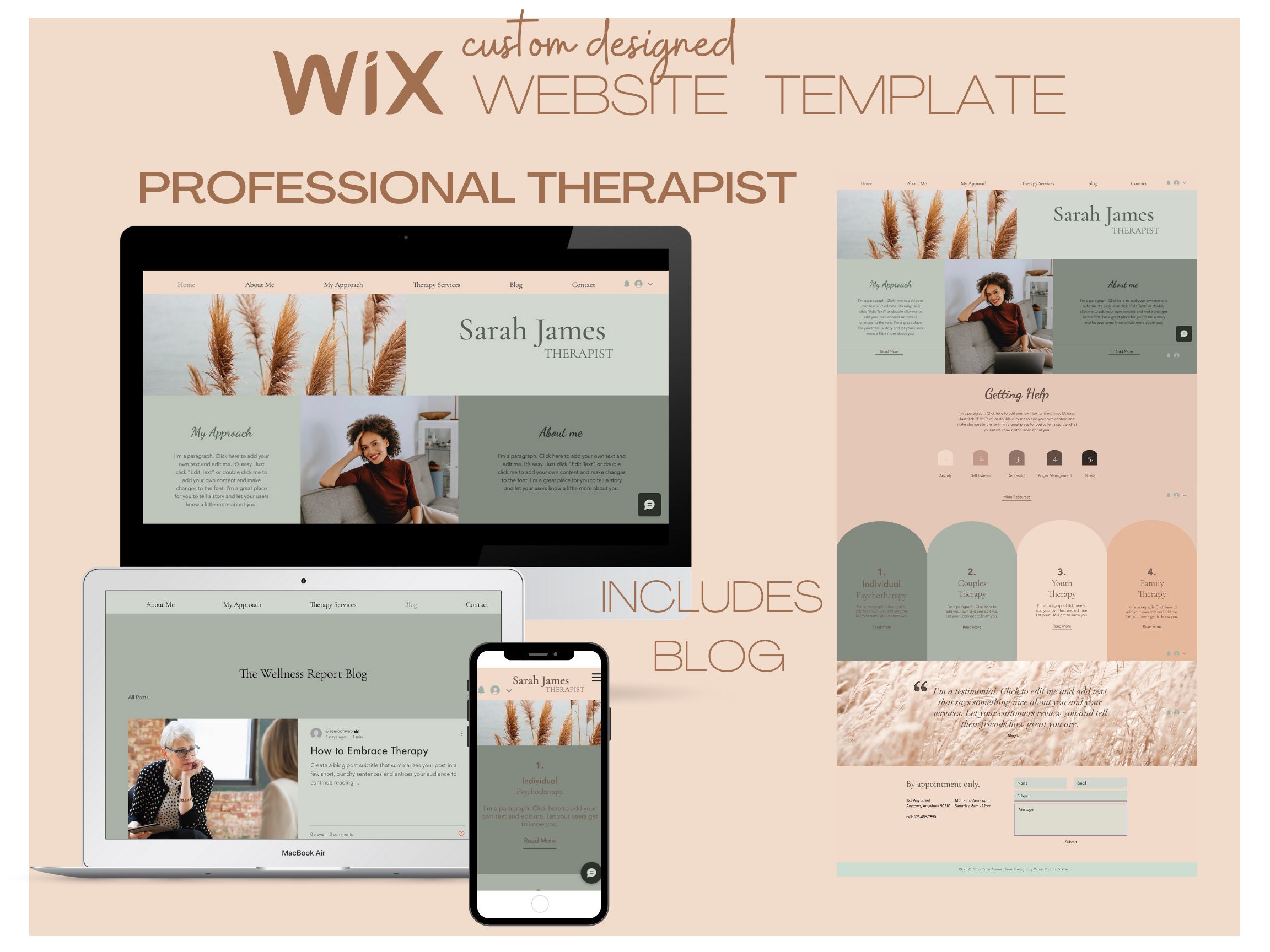 WIX Custom Website Template THERAPIST With BLOG Professional Beautiful WIX Custom Website Template THERAPIST With BLOG Professional Beautiful
