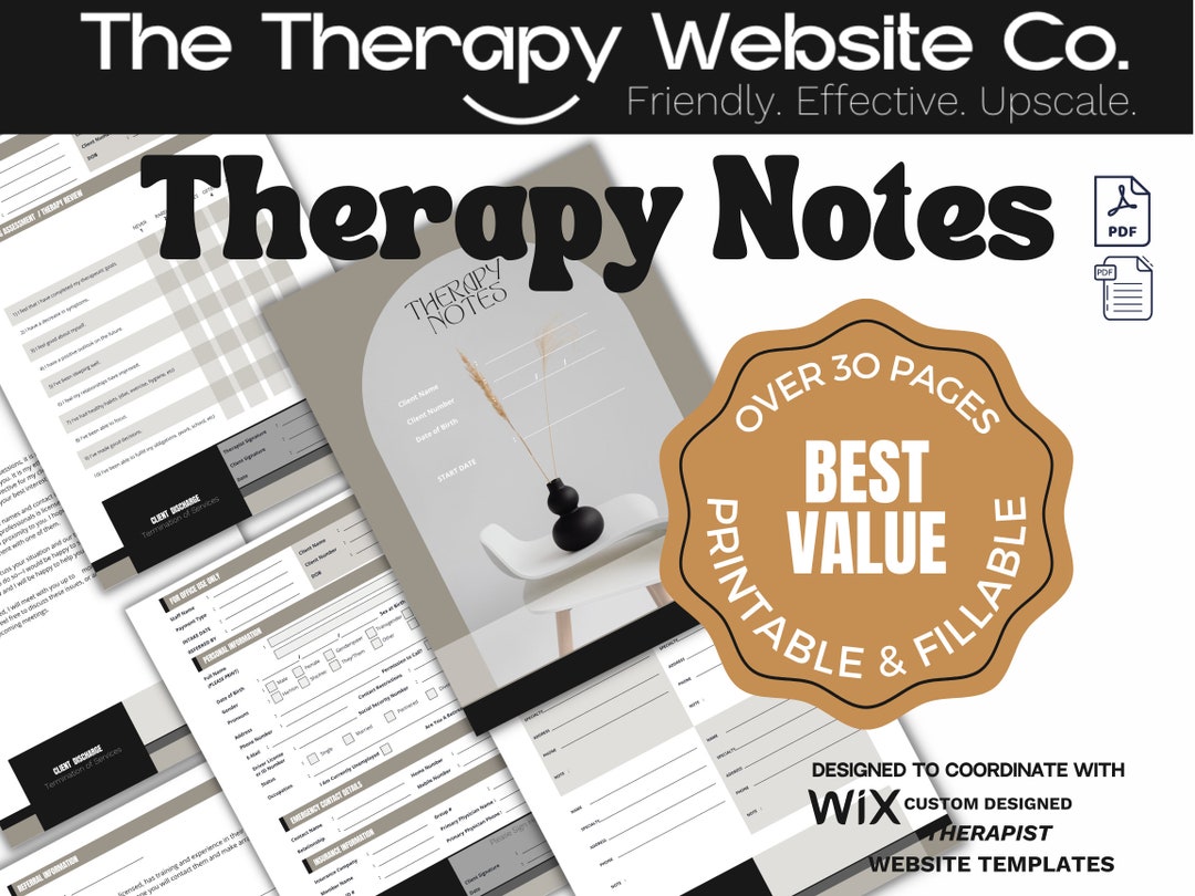 THERAPY NOTES Client Intake / Session Notes / Discharge Notes / Client ...