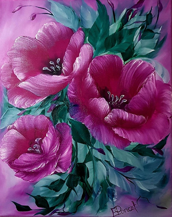Flowers painting on canvas 40x50cm Etsy