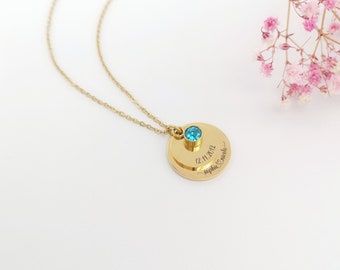 Necklace personalized with name date, necklace with birthstone, necklace in gold, rose gold, silver