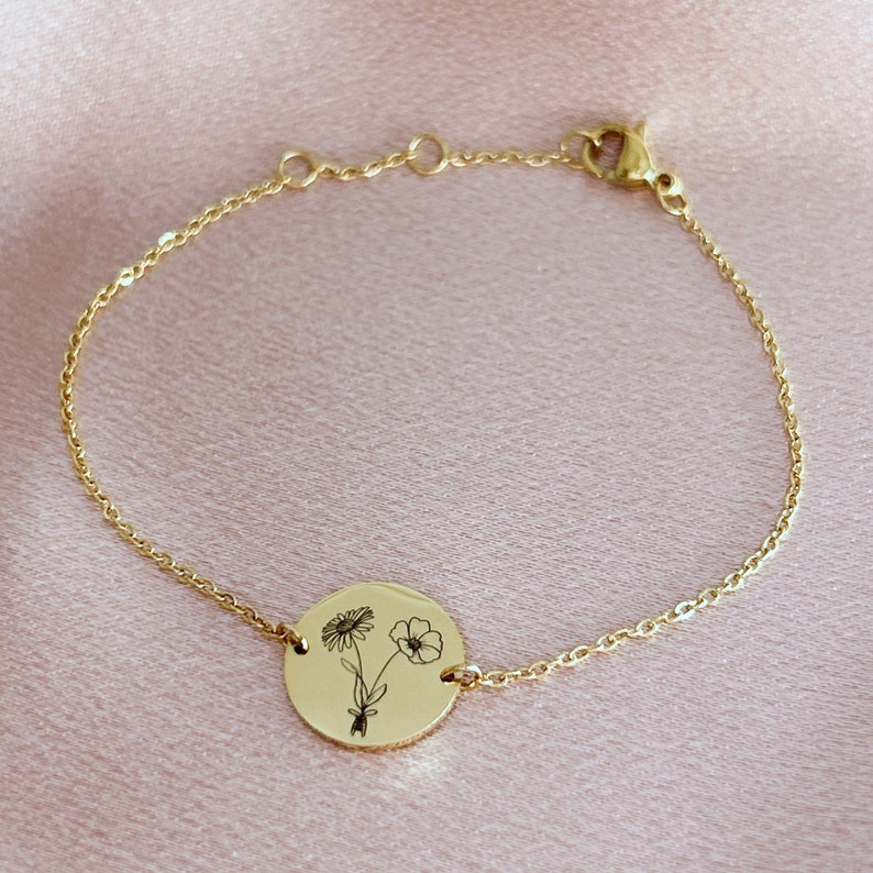 Combo Birth Flower Bracelet, Personalized Bracelet, Valentine's Day Gift for Her image 1