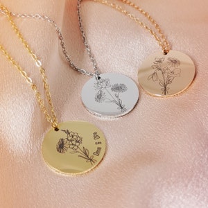Designerkette mit kombinierten Geburtsblumen – Persönliches Geschenk für Freunde, Partner oder Familie, Individuell graviert