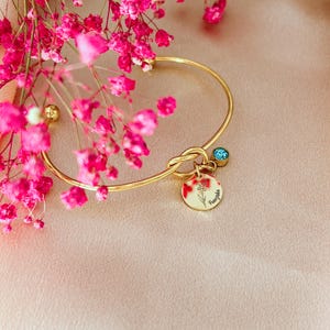 Birth flower bracelet, bracelet with birth flowers, personalized bracelet, knot bracelet with engraving plate in silver, gold or rose gold