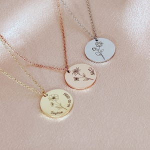 Collar flores de nacimiento, collar flores de nacimiento con colgante de 15 mm, collar personalizado con flores de nacimiento en oro, oro rosa, plata