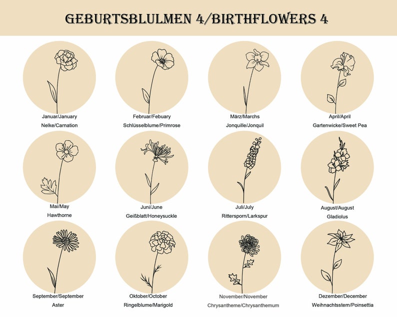 Designerkette mit kombinierten Geburtsblumen Persönliches Geschenk für Freunde, Partner oder Familie, Individuell graviert Bild 5